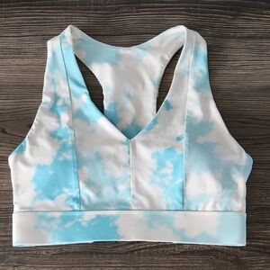 Fabletics Blue and White Tie-Dye V-Neck Sports Bra